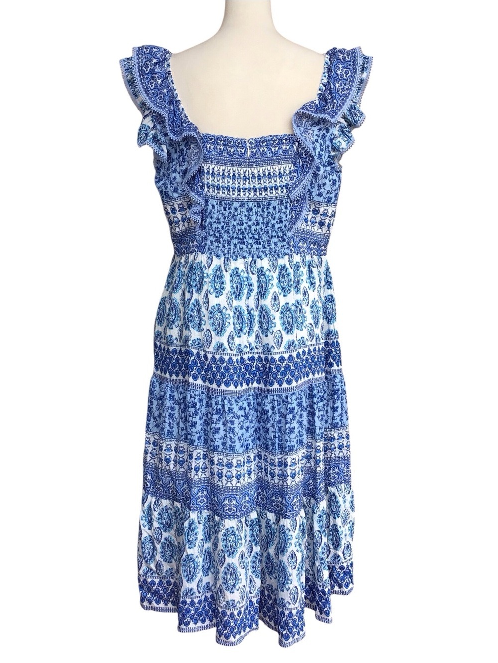 Eliza J Smocked Tiered Ruffle Sleeve Midi Dress NEW - Picture 6 of 11
